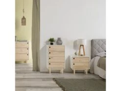 Chifonnier Roma Avec 4 Tirois En Couleur Blanc, Pieds Et Façades En Bois Naturel 10 Chifonnier Roma Avec 4 Tirois En Couleur Blanc, Pieds Et Façades En Bois Naturel -Meubles Soldes Boutique commode 10760899