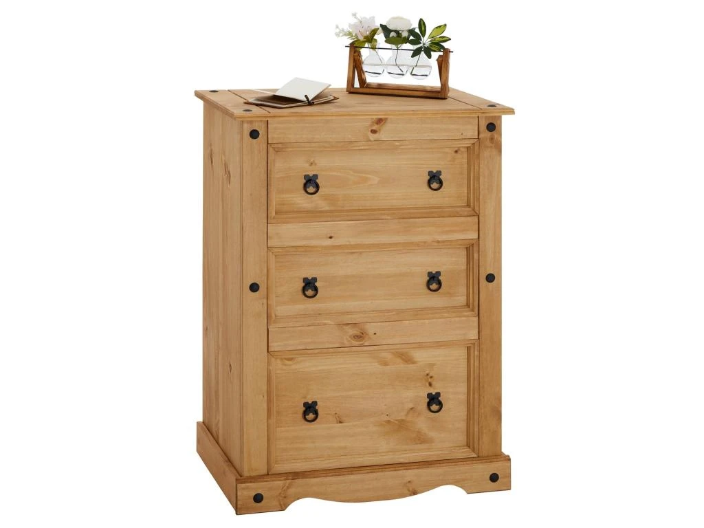 Commode SALSA Chiffonnier En Bois Style Mexicain Avec 2 Petits Et 1 Grand Tiroir, En Pin Massif Finition Teintée/cirée 3 Commode SALSA Chiffonnier En Bois Style Mexicain Avec 2 Petits Et 1 Grand Tiroir, En Pin Massif Finition Teintée/cirée