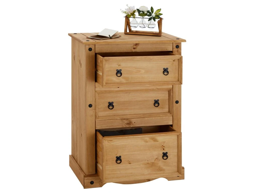 Commode SALSA Chiffonnier En Bois Style Mexicain Avec 2 Petits Et 1 Grand Tiroir, En Pin Massif Finition Teintée/cirée 6 Commode SALSA Chiffonnier En Bois Style Mexicain Avec 2 Petits Et 1 Grand Tiroir, En Pin Massif Finition Teintée/cirée – Image 4