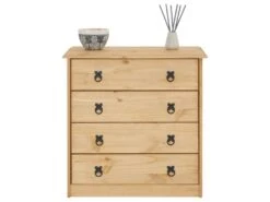 Commode En Pin BARRIO 4 Grands Tiroirs Buffet Bahut Vaisselier En Bois Style Mexicain, Finition Teintée Et Cirée -Meubles Soldes Boutique commode 12850319