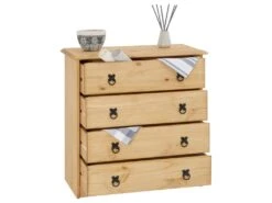 Commode En Pin BARRIO 4 Grands Tiroirs Buffet Bahut Vaisselier En Bois Style Mexicain, Finition Teintée Et Cirée -Meubles Soldes Boutique commode 12850321