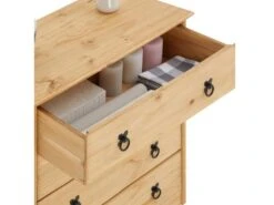 Commode En Pin BARRIO 4 Grands Tiroirs Buffet Bahut Vaisselier En Bois Style Mexicain, Finition Teintée Et Cirée -Meubles Soldes Boutique commode 12850323