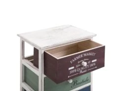 Commode COLORIS Chiffonnier 4 Tiroirs Colorés En Bois De Paulownia Style Shabby Chic Vintage Rustique Rétro Blanc -Meubles Soldes Boutique commode 12850399