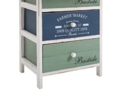 Commode COLORIS Chiffonnier 4 Tiroirs Colorés En Bois De Paulownia Style Shabby Chic Vintage Rustique Rétro Blanc -Meubles Soldes Boutique commode 12850401