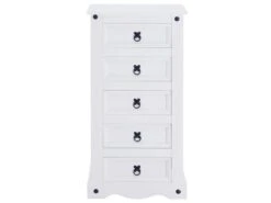 Chiffonnier RURAL Commode En Bois Style Mexicain Avec 5 Tiroirs, En Pin Massif Lasuré Blanc -Meubles Soldes Boutique commode 12850945