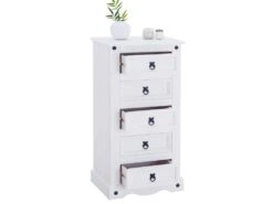 Chiffonnier RURAL Commode En Bois Style Mexicain Avec 5 Tiroirs, En Pin Massif Lasuré Blanc -Meubles Soldes Boutique commode 12850947