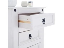 Chiffonnier RURAL Commode En Bois Style Mexicain Avec 5 Tiroirs, En Pin Massif Lasuré Blanc -Meubles Soldes Boutique commode 12850949