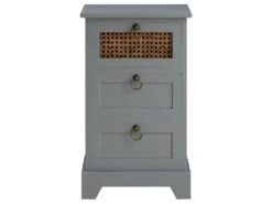 Chiffonnier RAJA Petite Commode Avec 3 Tiroirs, Style Vintage Bohême, En Bois De Paulownia Lasuré Gris Et Rotin -Meubles Soldes Boutique commode 13048543