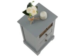 Chiffonnier RAJA Petite Commode Avec 3 Tiroirs, Style Vintage Bohême, En Bois De Paulownia Lasuré Gris Et Rotin -Meubles Soldes Boutique commode 13048547