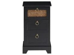 Chiffonnier RAJA Petite Commode Avec 3 Tiroirs, Style Vintage Bohême, En Bois De Paulownia Lasuré Noir Et Rotin -Meubles Soldes Boutique commode 13048673