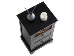 Chiffonnier RAJA Petite Commode Avec 3 Tiroirs, Style Vintage Bohême, En Bois De Paulownia Lasuré Noir Et Rotin -Meubles Soldes Boutique commode 13048677