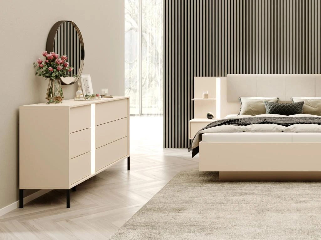 Commode 6 Tiroirs - Avec LEDs - Beige - ELYNIA 3 Commode 6 Tiroirs - Avec LEDs - Beige - ELYNIA