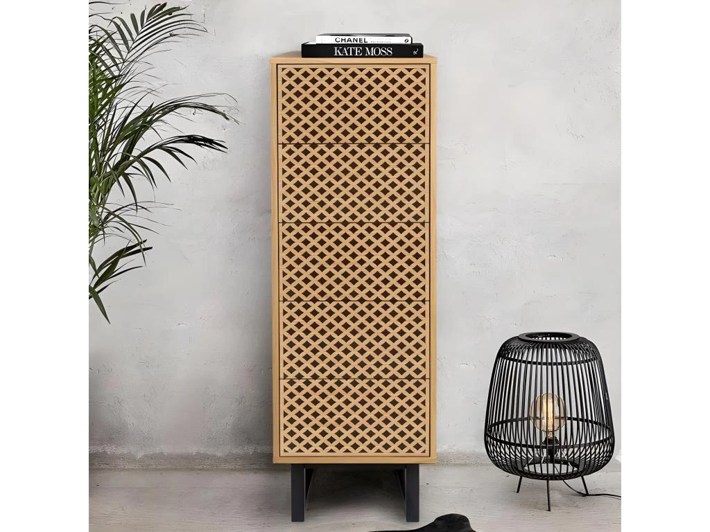 Chiffonnier 5 Tiroirs Diamants "Camden" 123cm Naturel 7 Chiffonnier 5 Tiroirs Diamants "Camden" 123cm Naturel – Image 5