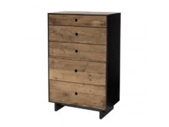 ANDREA - Meuble Chiffonnier 5 Tiroirs Bois Pin Recyclé Naturel Et Noir -Meubles Soldes Boutique commode 14659489