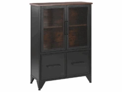 Commode à Maillage En Métal 4 Portes Noire Effet Bois Foncé VINCE