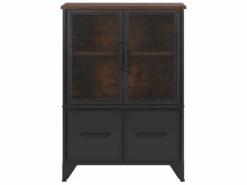 Commode à Maillage En Métal 4 Portes Noire Effet Bois Foncé VINCE -Meubles Soldes Boutique commode 17464869