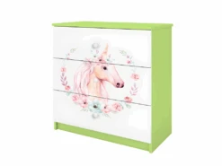 Commode Enfant Licorne - 3 Tiroirs 80 Cm X 80 Cm X 40 Cm - Vert -Meubles Soldes Boutique commode 17565819