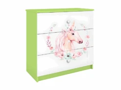 Commode Enfant Licorne - 3 Tiroirs 80 Cm X 80 Cm X 40 Cm - Vert -Meubles Soldes Boutique commode 17565821