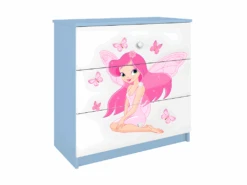 Commode Enfant Fée Avec Des Papillons - 3 Tiroirs 80 Cm X 80 Cm X 40 Cm - Bleu -Meubles Soldes Boutique commode 17566013