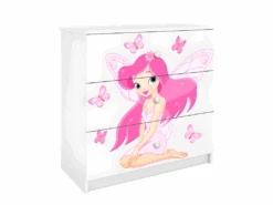 Commode Enfant Fée Avec Des Papillons - 3 Tiroirs 80 Cm X 80 Cm X 40 Cm - Blanc -Meubles Soldes Boutique commode 17566053