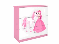 Commode Enfant PRINCESSE ET SON CHEVAL - 3 Tiroirs 80 Cm X 80 Cm X 40 Cm - Rose -Meubles Soldes Boutique commode 17566195
