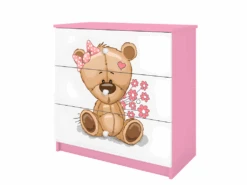 Commode Enfant Ourson Et Fleurs - 3 Tiroirs 80 Cm X 80 Cm X 40 Cm - Rose -Meubles Soldes Boutique commode 17566353