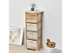 Table De Chevet 1 Tiroir 3 Paniers Bois Marron Clair 81x30x27