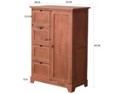 Armoire Meuble Rangement 4 Tiroirs 1 Porte Bois Marron 80x55x30 -Meubles Soldes Boutique commode 18431433