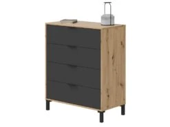 Commode 4 Tiroirs Chêne/Gris Anthracite - LUMIA - L 77.5 X L 40 X H 94 Cm -Meubles Soldes Boutique commode 19824983