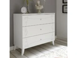 Commode 3 Tiroirs Blanc - ESMERALDA - L 104 X L 45 X H 92 Cm