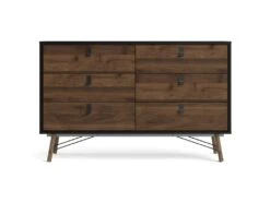 Rye Commode 6 Tiroirs, Finition Noir Mat Et Noyer.