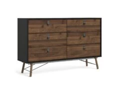 Rye Commode 6 Tiroirs, Finition Noir Mat Et Noyer. -Meubles Soldes Boutique commode 22087729