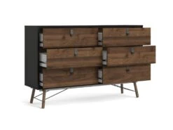 Rye Commode 6 Tiroirs, Finition Noir Mat Et Noyer. -Meubles Soldes Boutique commode 22087731