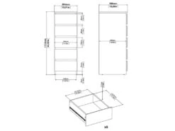 Nada Commode Haute Et étroite Avec 5 Tiroirs, Aspect Béton, Blanc Brillant. -Meubles Soldes Boutique commode 22088229