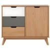 Scandik Commode , Buffet 1 Porte, 3 Tiroirs Miel,blanc,gris. -Meubles Soldes Boutique commode 22113401