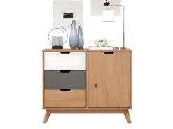 Scandik Commode , Buffet 1 Porte, 3 Tiroirs Miel,blanc,gris. -Meubles Soldes Boutique commode 22113405