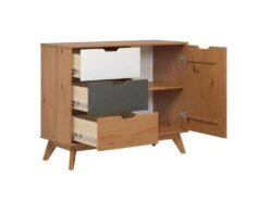 Scandik Commode , Buffet 1 Porte, 3 Tiroirs Miel,blanc,gris. -Meubles Soldes Boutique commode 22113409