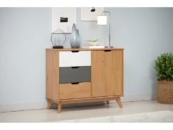 Scandik Commode , Buffet 1 Porte, 3 Tiroirs Miel,blanc,gris. -Meubles Soldes Boutique commode 22113413