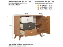 Scandik Commode , Buffet 1 Porte, 3 Tiroirs Miel,blanc,gris. -Meubles Soldes Boutique commode 22113415