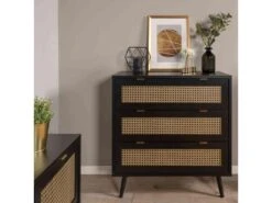 Commode 3 Tiroirs Noir Imprimé Cannage - CO7072-2