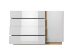 Commode MURARI - 4 Tiroirs Et 1 Porte - Blanc Brillant Et Chêne -Meubles Soldes Boutique commode 474877