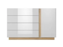 Commode MURARI - 4 Tiroirs Et 1 Porte - Blanc Brillant Et Chêne -Meubles Soldes Boutique commode 474879