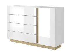 Commode MURARI - 4 Tiroirs Et 1 Porte - Blanc Brillant Et Chêne -Meubles Soldes Boutique commode 474881