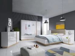 Commode MURARI - 4 Tiroirs Et 1 Porte - Blanc Brillant Et Chêne -Meubles Soldes Boutique commode 474883