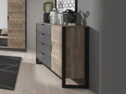 Commode LAONILE - 1 Porte Et 4 Tiroirs - Noyer Et Anthracite