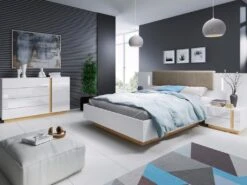 Commode MURARI - 4 Tiroirs Et 1 Porte - Blanc Brillant Et Chêne