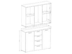 Commode Design 2 Portes Et 4 Tiroirs 130cm. Collection FLOYD Coloris Chêne Foncé Et Noir Brillant -Meubles Soldes Boutique commode 9560403