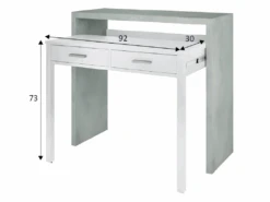 Table Console Billings, Bureau Avec Plateau Extensible, Bureau PC Avec 2 Tiroirs, 99x36h88 Cm, Ciment Et Blanc -Meubles Soldes Boutique console 10782589