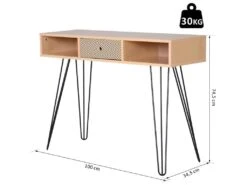 Table D'appoint Console Design Scandinave Graphique Dim. 100L X 35l X 75H Cm 2 Niches Tiroir Pieds Effilés Acier Noir Panneaux Particules Chêne -Meubles Soldes Boutique console 12629115