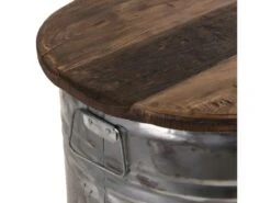 NOLAN - Table D'appoint Ronde 40x40cm Bidon Acier Et Bois Recyclé - Esprit Brocante -Meubles Soldes Boutique console 14653241